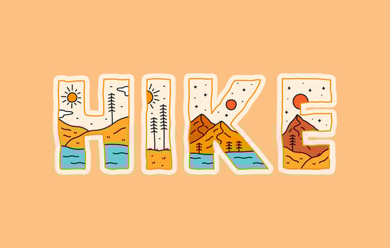 Hike letter with nature mountain camping design. use for t-shirt, sticker, and other use vector