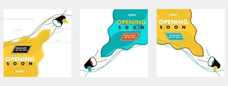 opening soon social media template with loudspeaker illustration vector
