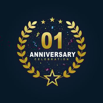 01 Anniversary celebration design, luxurious golden color 01 years Anniversary design. vector