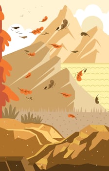 Nature Mountain Rocks and Autumn Fallen Leaves Concept vector