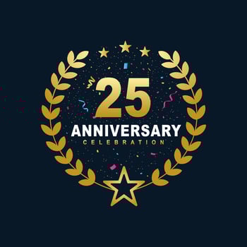 25 Anniversary celebration design, luxurious golden color 25 years Anniversary design. vector