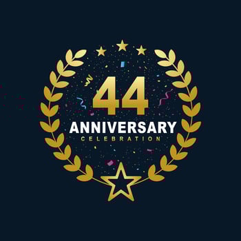44 Anniversary celebration design, luxurious golden color 44 years Anniversary design. vector