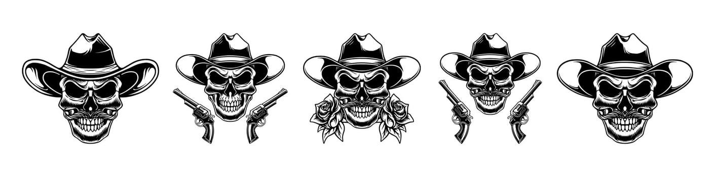 Set icon design with skull cowboy theme vector