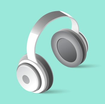 Music Headphones Realistic Multimedia Icon Isolated Concept Isometric Illustration vector