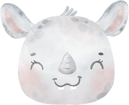 cute baby Rhino face head woodland animal watercolor png