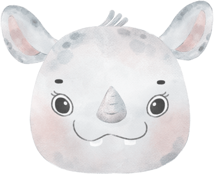 cute baby Rhino face head woodland animal watercolor png