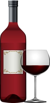 Wine bottle and glass isolated vector