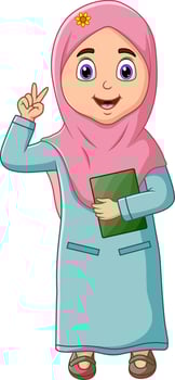 Cartoon illustration of Islamic girl holding a Quran book vector
