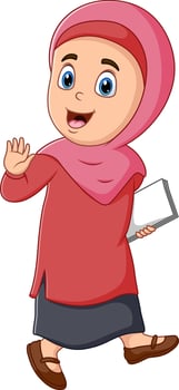 Cartoon illustration of Islamic girl holding a book vector