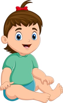 Cute baby girl sitting with pigtails on head vector