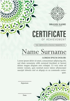 Elegant mandala award certificate template vector