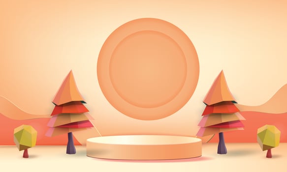 podium stage autumn season paper art colorful for show banner sale vector illustation