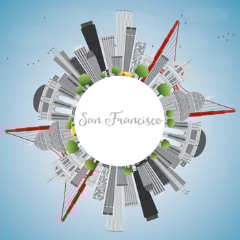 San Francisco Skyline with Gray Buildings and Blue Sky. vector