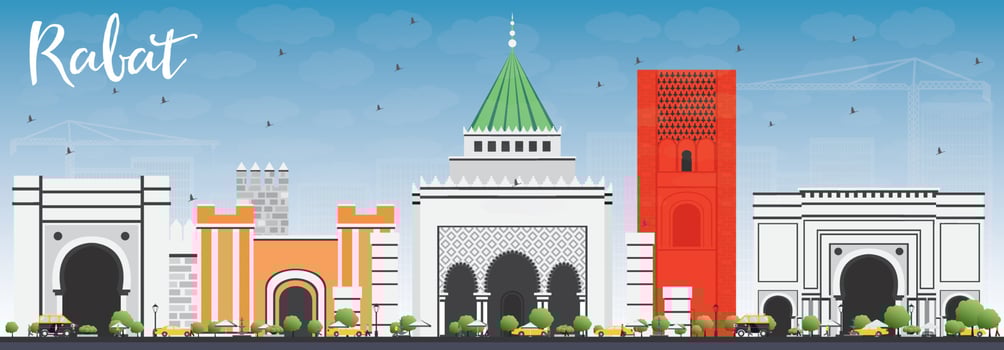 Rabat Skyline with Gray Buildings and Blue Sky. vector