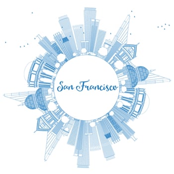 Outline San Francisco Skyline with Blue Buildings. vector
