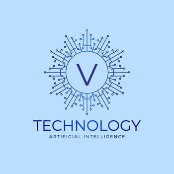 letter V technology boundaries artificial intelligence initial vector logo design element