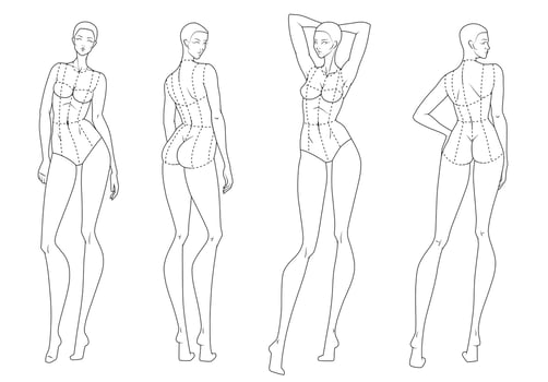 Fashion figure ten heads design template croquis wearing bodice vector