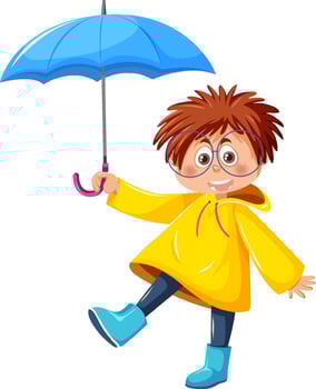 Happy boy holding umbrella vector