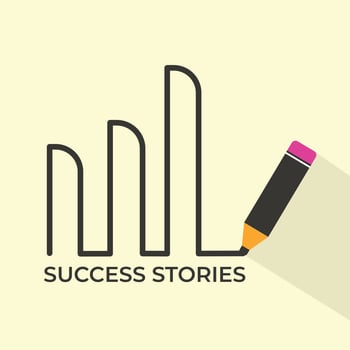 Success stories with positive graphic, pencil drawing illustration vector
