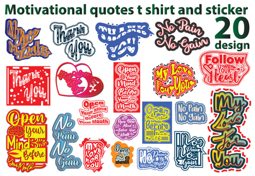 Motivational quotes t shirt and sticker design template bundle vector