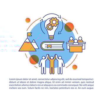 Fresh business development camp article page vector template. Brochure, magazine, booklet design element with linear icons and text boxes. Print design. Concept illustrations with text space