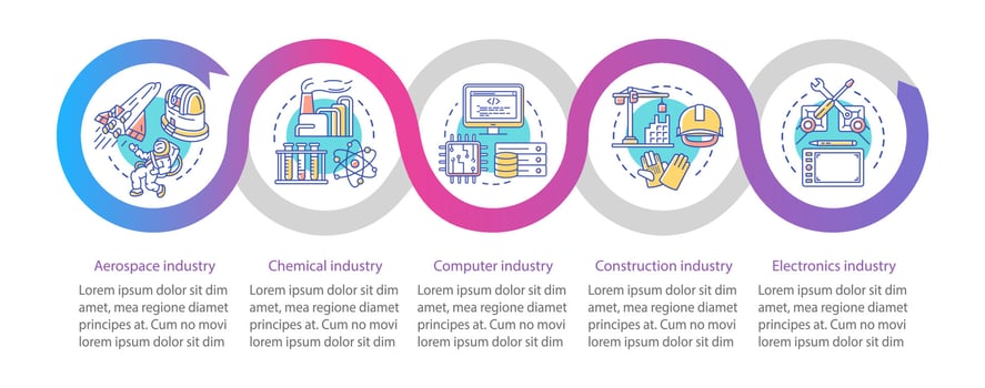 Secondary sector of economy vector infographic template. Business presentation elements. Data visualization with five steps and options. Process timeline chart. Workflow layout with linear icons