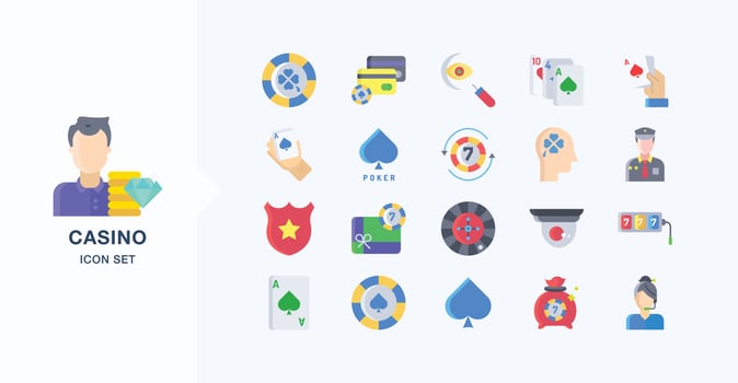 Casino and gambling flat icon set vector