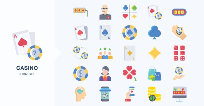 Casino and gambling flat icon set vector