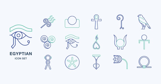Ancient Egyptian symbols outline coloured icon set vector