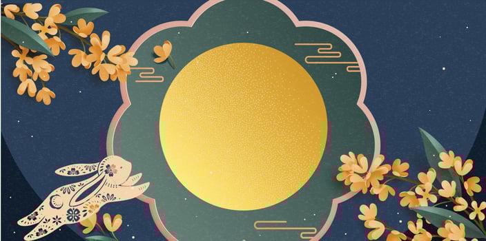 Mid autumn celebration card with rabbit jumping and moon vector
