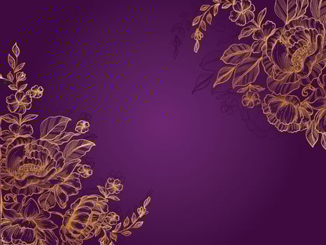 golden hand drawn flower purple background vector
