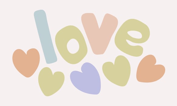 Vector lettering with hearts. Love.