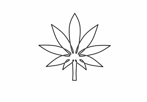 hand drawn marijuana leaf logo.continuos line cannabis icon isolated on white background vector