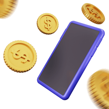 3D model rendering finance concept with mobile phone and money coin, illustration png