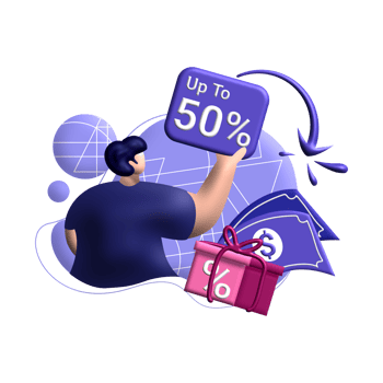 cashback business model 3d rendering Illustration for up to get vouchers discounts, reward program color blue, pink, perfect for ui ux design, ecommerce, shopping sale, advertising, marketplace png