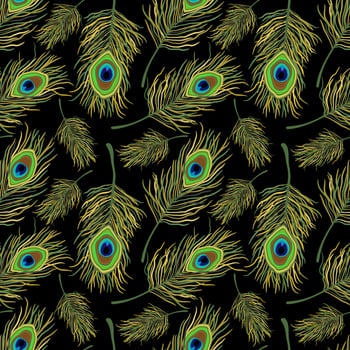 Vector seamless pattern with peacock feathers.