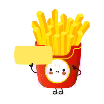 Cute funny french fries poster character. Vector hand drawn cartoon kawaii character illustration. Isolated white background. French fries poster