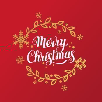 Merry christmas lettering with snowflakes and floral elements. Vector illustration