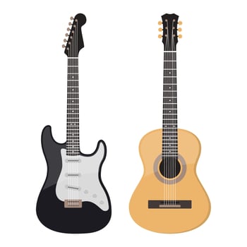 Acoustic and electric guitar, vector isolated on white