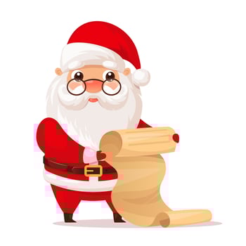 Cute Santa Claus reading the list, Christmas vector illustration