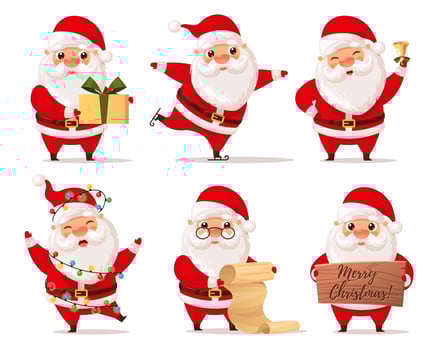Set of funny cute Santa Claus, Christmas vector collection