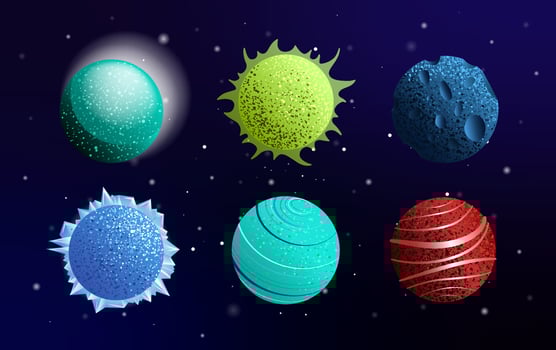Set of Fantasy Glowing Planets vector