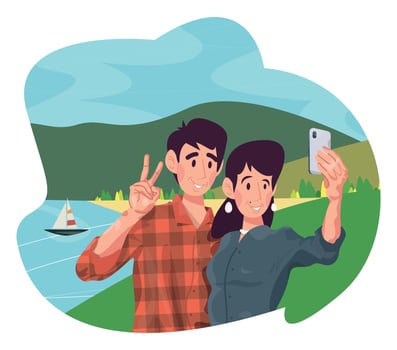Lovers are Photographed on Vacation vector