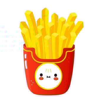 Cute funny french fries character. Vector hand drawn cartoon kawaii character illustration icon. Isolated on white background. French fries character concept