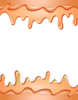 Realistic cartoon cream cheese melted border. Colorful sweet food frame isolated on white background vector illustration. Milk chocolate.