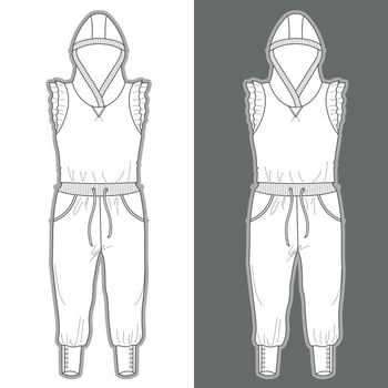 one piece jumpsuit with ruffle details garment sketch fashion template vector