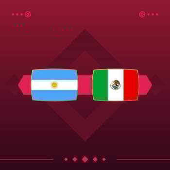 argentina, mexico world football 2022 match versus on red background. vector illustration