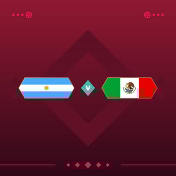 argentina, mexico world football 2022 match versus on red background. vector illustration