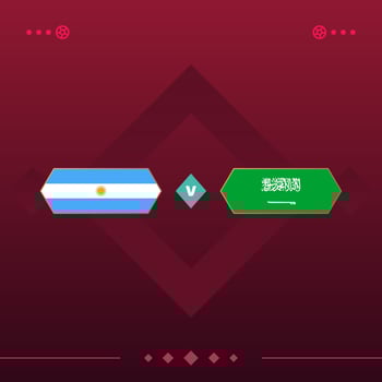 argentina, saudi arabia world football 2022 match versus on red background. vector illustration