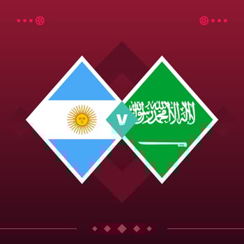 argentina, saudi arabia world football 2022 match versus on red background. vector illustration